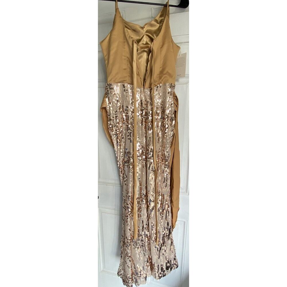 Mew Mews Formal Gown Statement Dress Elegant Gold Sequins Maxi Womens Medium NEW - Picture 3 of 13
